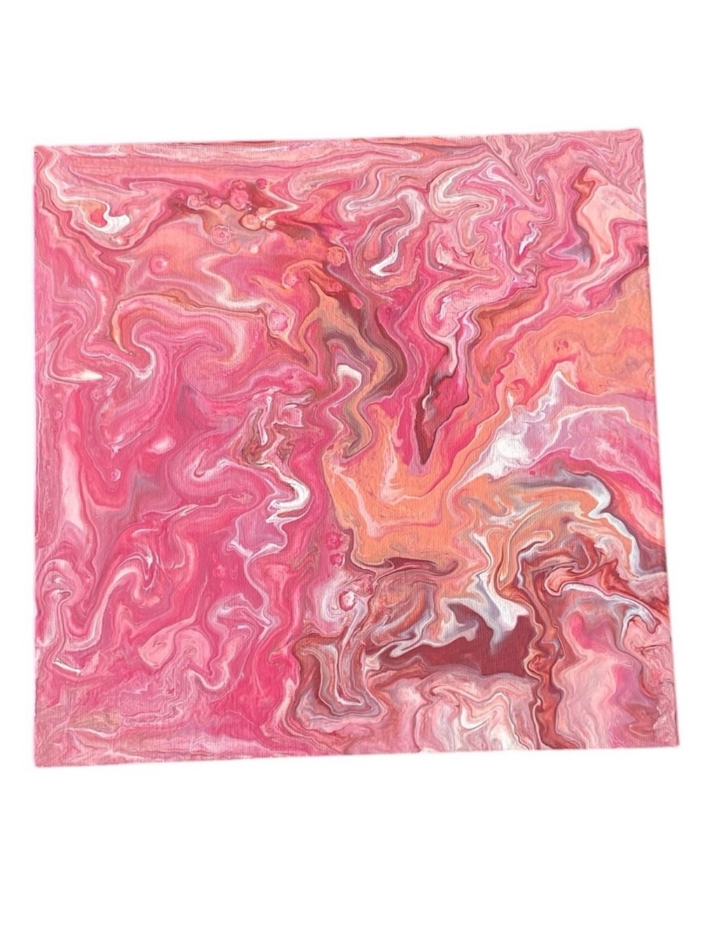 Hand Crafted Original Pink Acrylic Pour Painting 10x10” Abstract Fluid Art